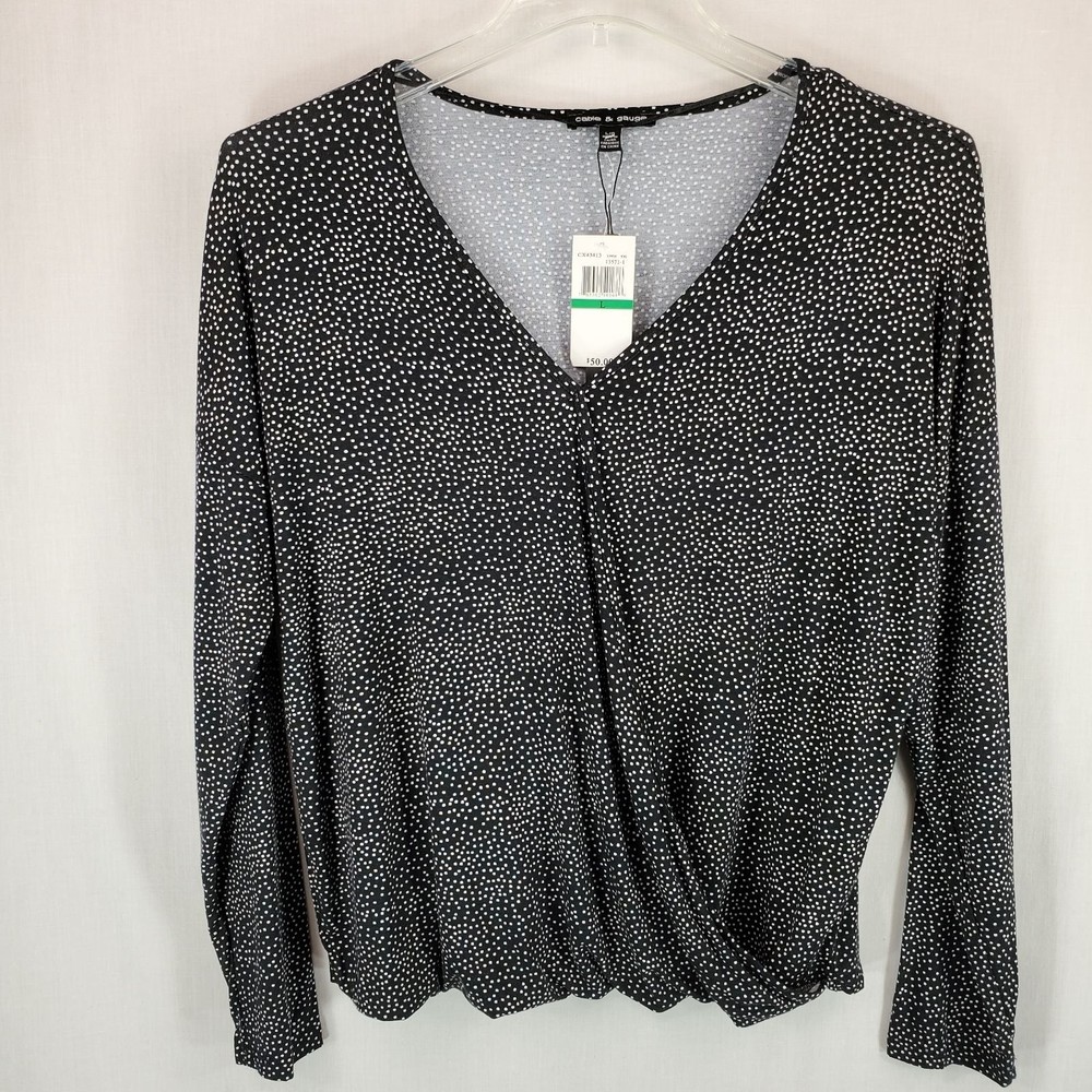 NWT Cable & Gauge Polka Dot Faux Wrap Blouse L